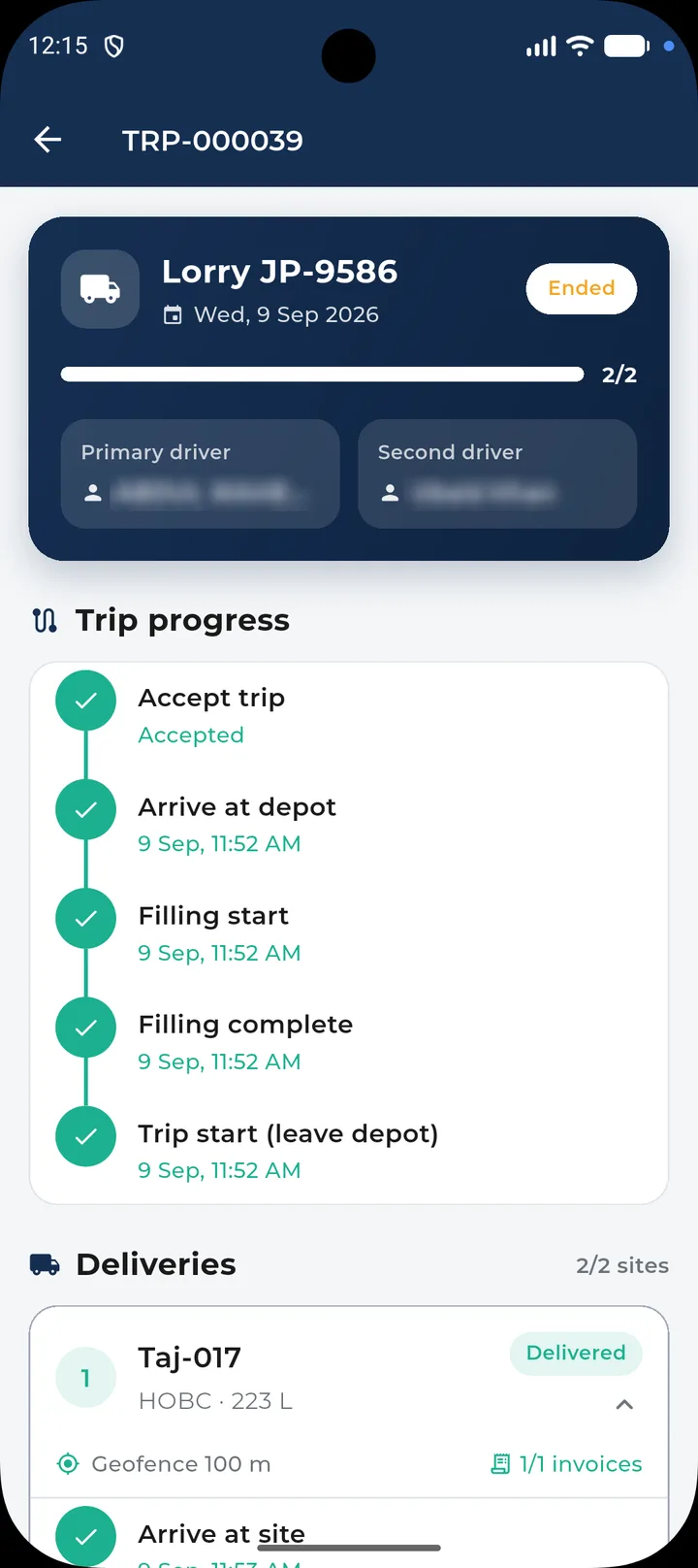 Driver trip progress